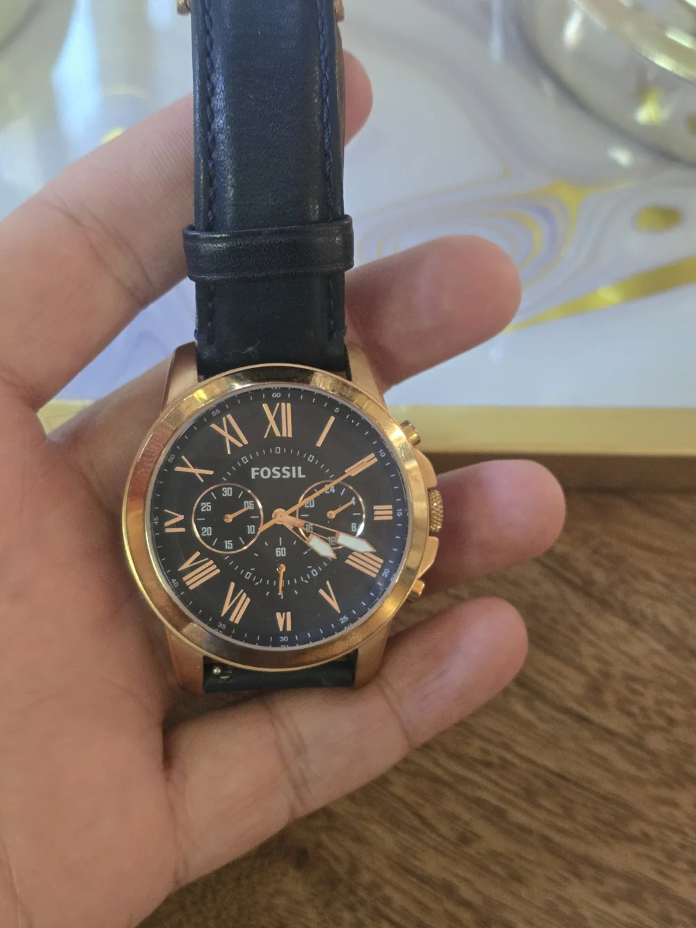 Fossil Men's Blue Leather Chronograph Watch - Navy
